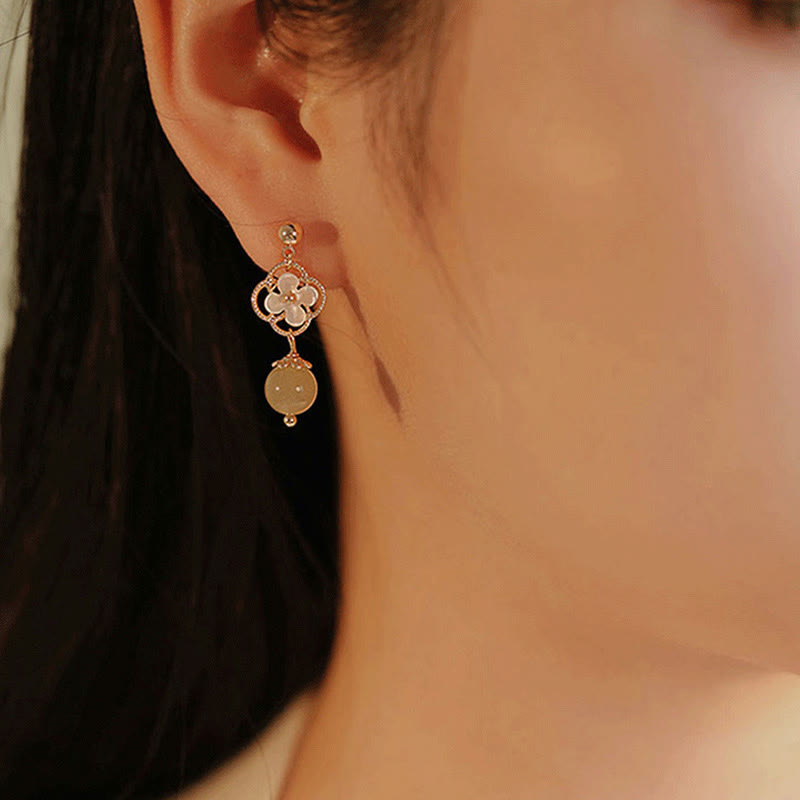 Tridacna Stone Jade Drop Earrings for Prosperity & Calm