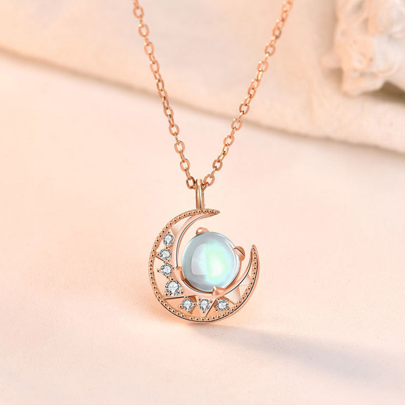 925 Sterling Silver Moonstone Necklace | Love Moon Pattern Pendant