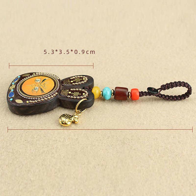 Ebony Five God of Wealth Thangka Key Chain Spiritual Jewelry