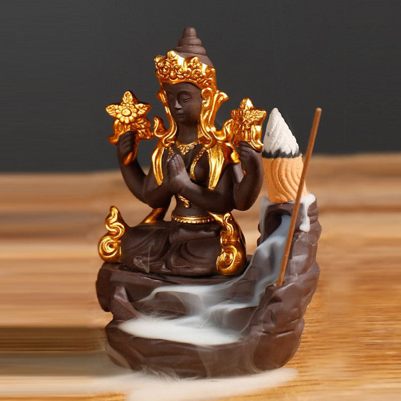 Tibetan Buddha Incense Burner with Purple Clay, Sandalwood | Meditation Decor