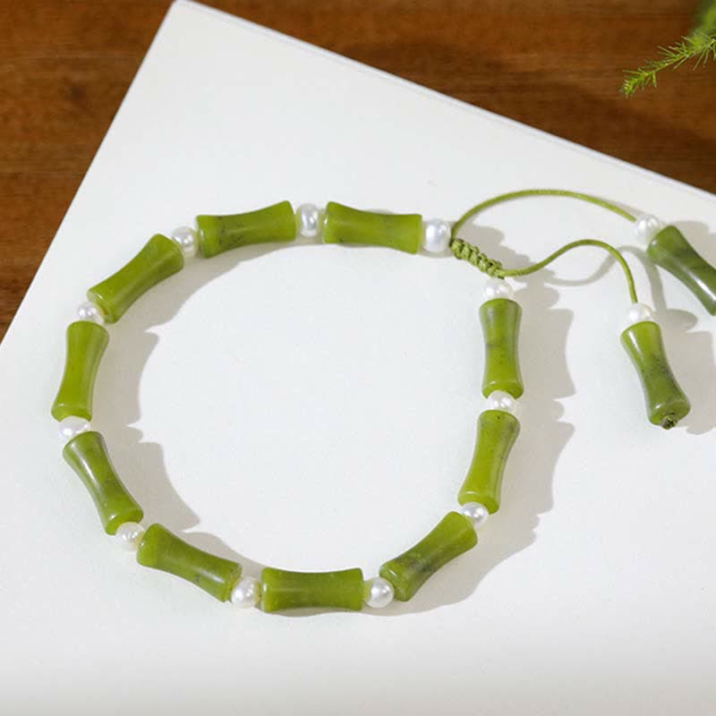 Natural Peridot Spiritual Bracelet with Bamboo Pattern for Love & Peace
