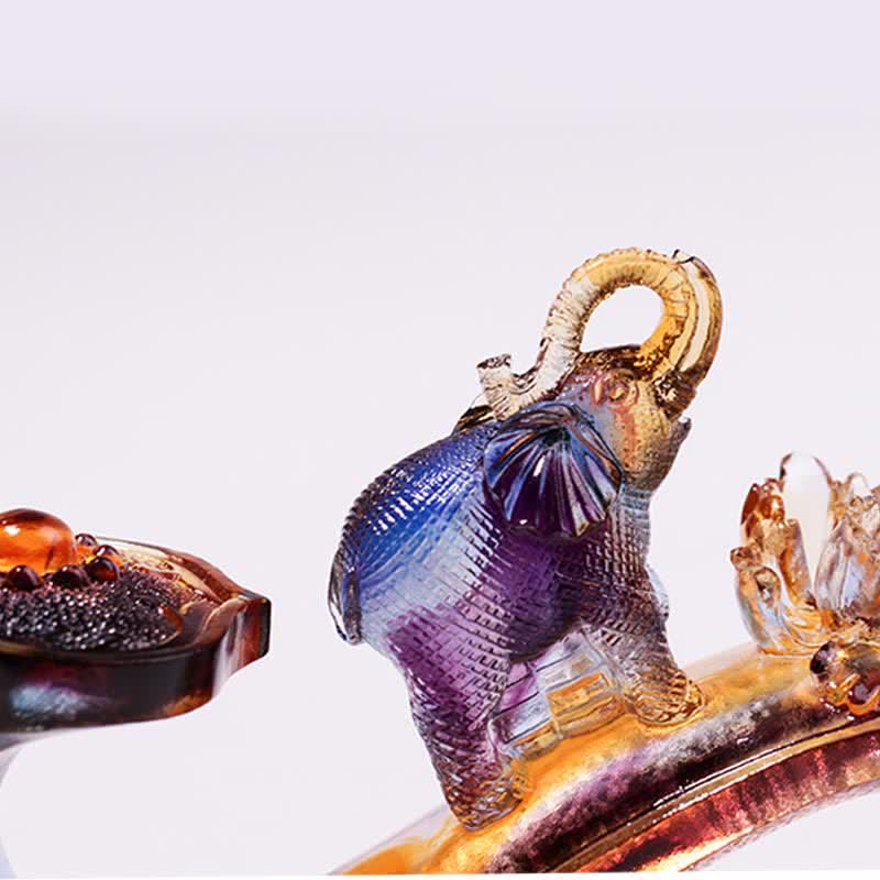 Handmade Liuli Crystal Ruyi Elephant Art Figurine