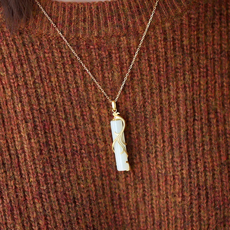 White Jade Copper Dragon Pendant Necklace for Protection