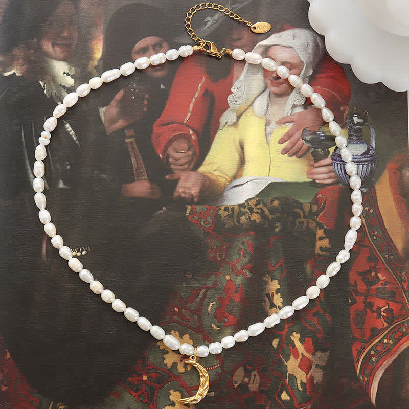 Pearl Crescent Moon Calm Necklace for Inner Peace