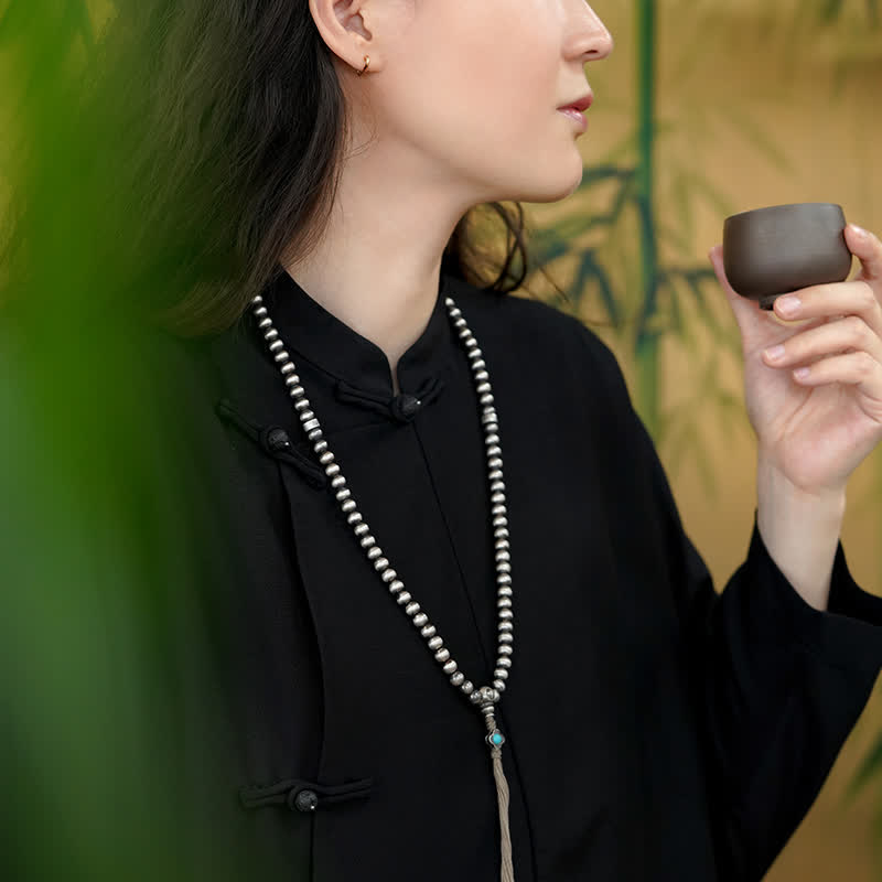 108 Mala Beads Sterling Silver Red Agate Turquoise Confidence Bracelet