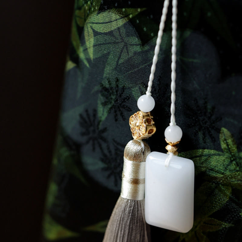 Bamboo Leaves Butterfly Koi Fish Handbag with Jade Handles