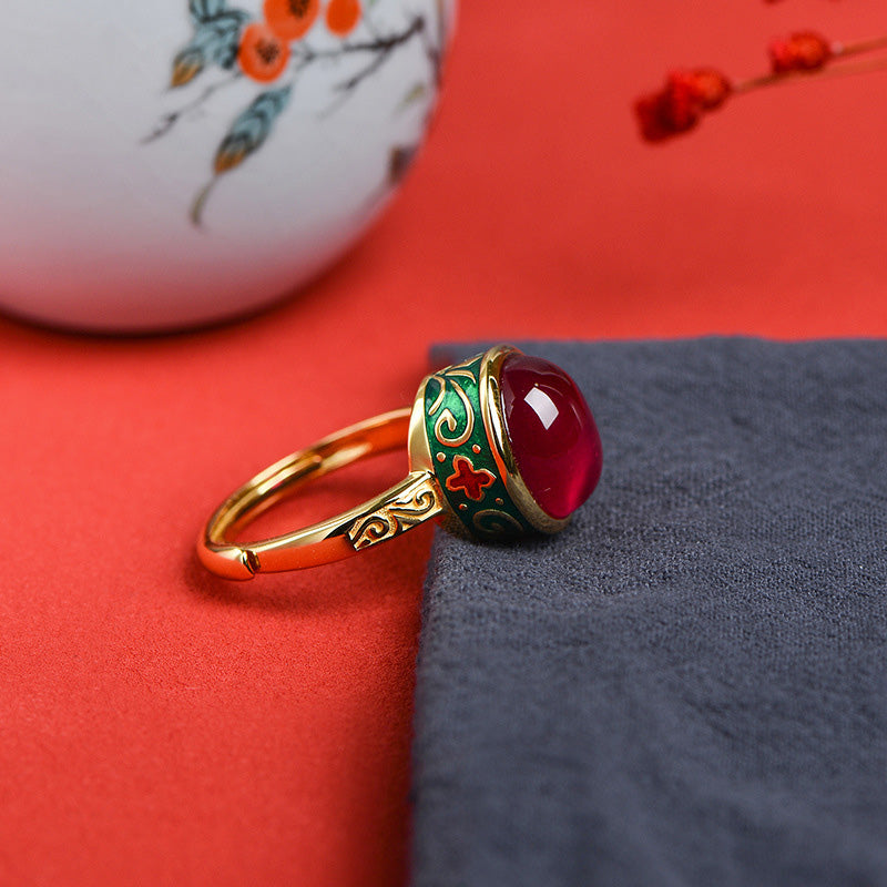 Red Corundum Silver Courage Ring Adjustable Spiritual Jewelry