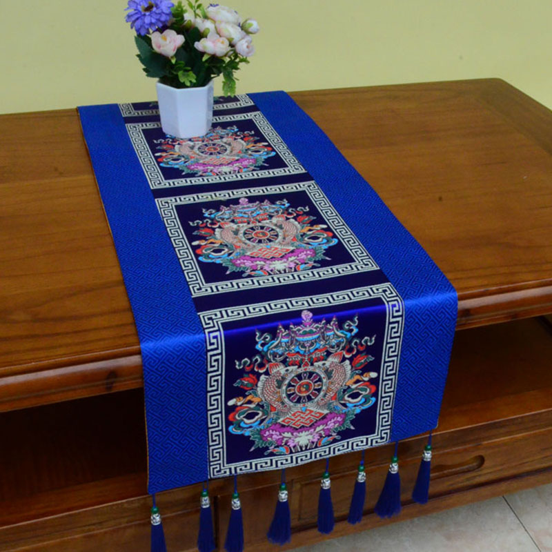 Meditation Altar Mat with Tibetan Vajra and Auspicious Symbols, 95x33cm