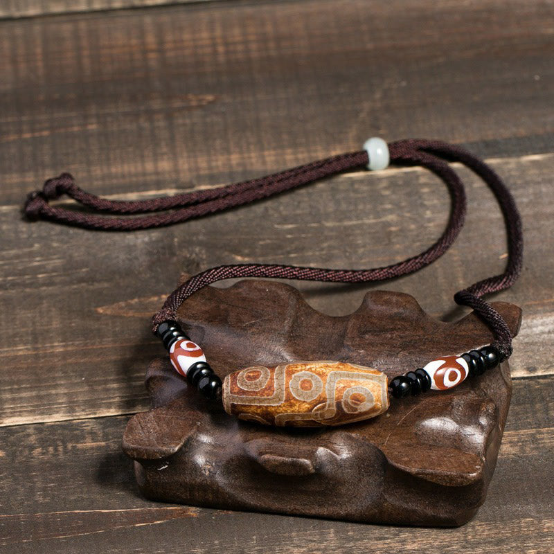 Unisex Nine-Eye Dzi Bead Necklace | Agate Protection