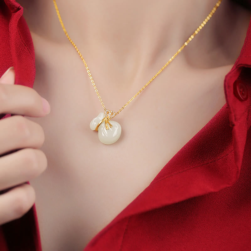 Hetian White Jade Luck Money Bag Necklace | Jade Jewelry