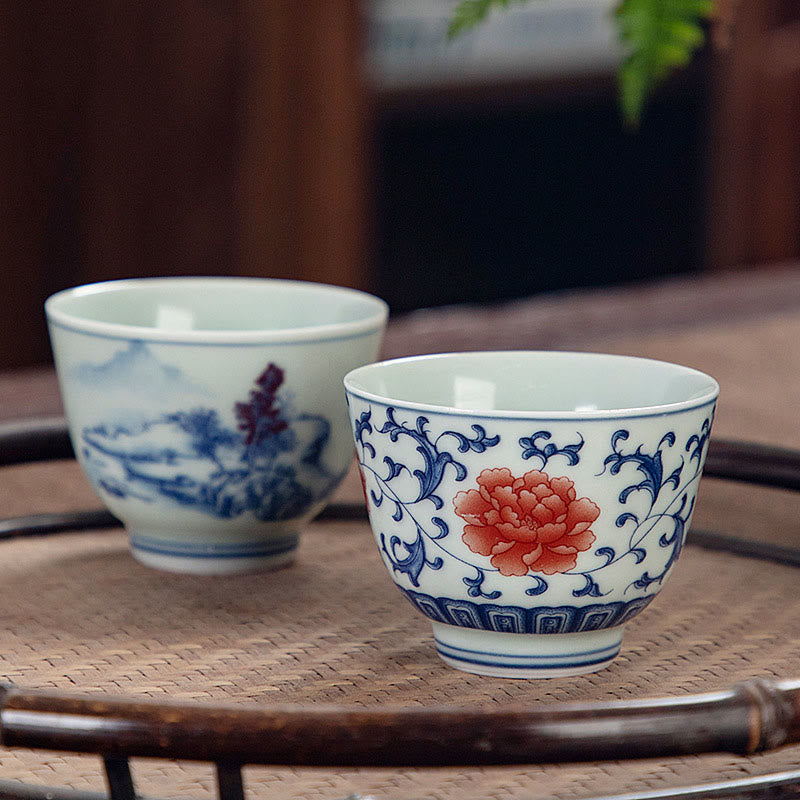 Small Ceramic Tea Cup 50ml | Blue Landscape Handmade Tableware