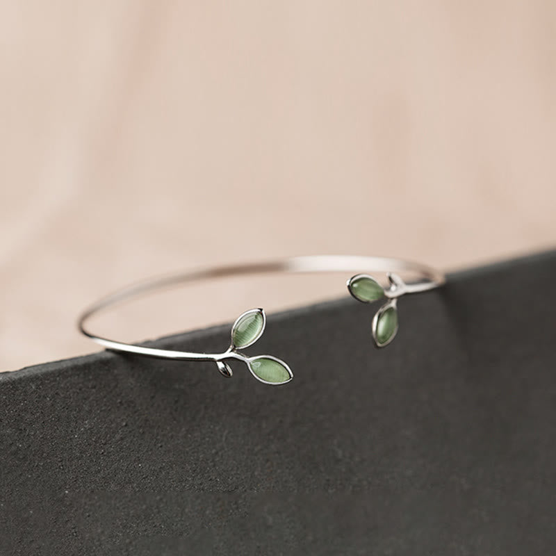 Copper Cat Eye Leaf Pattern Support Cuff Bracelet