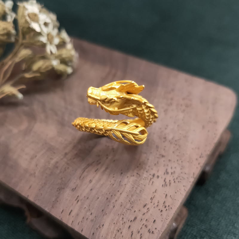 Adjustable Gold Dragon Power Success Ring