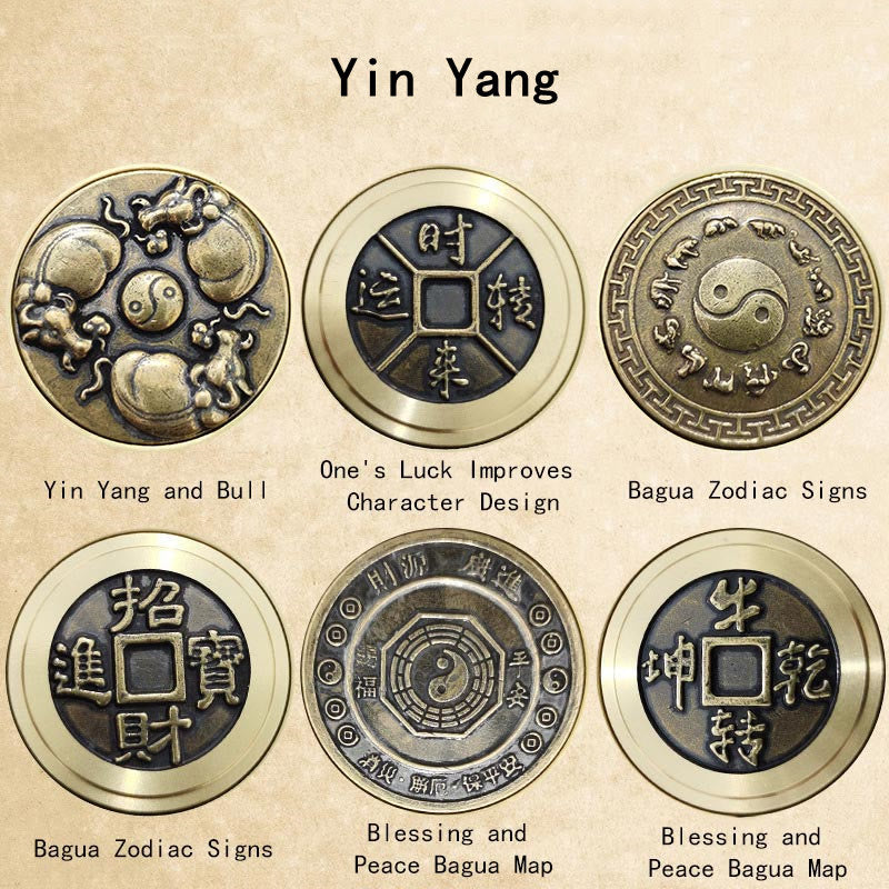 Four Beasts Feng Shui Yin Yang Brass Coin Decor