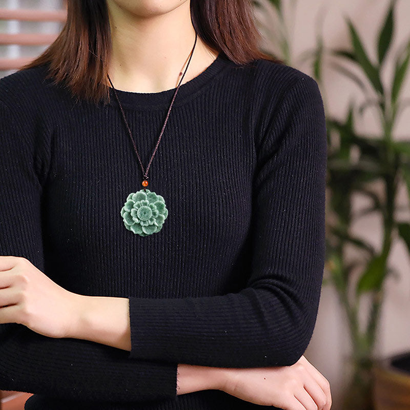 Lotus Pattern Jade Necklace for Luck and Prosperity