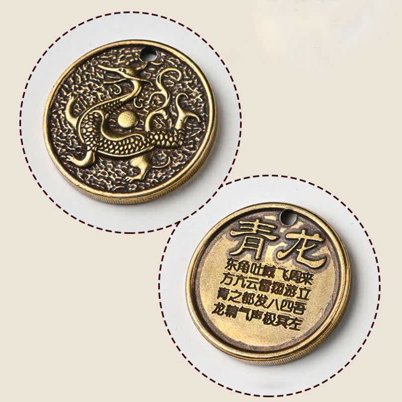 Copper Four Symbols Keychain with Azure Dragon & Mythical Creatures