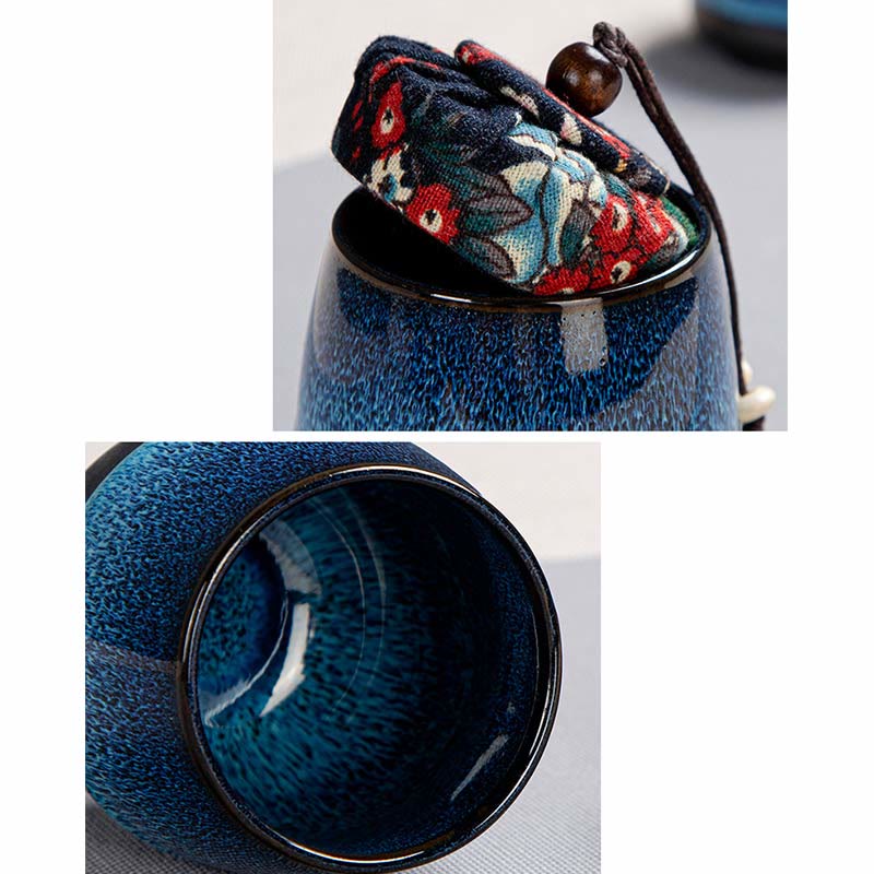 Blue Gradient Ceramic Gongfu Teapot Set for Zen Decor