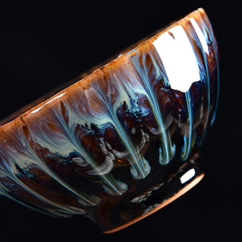 Ceramic Zen Teacup 120ml | Lotus Peacock Dragon Symbolism