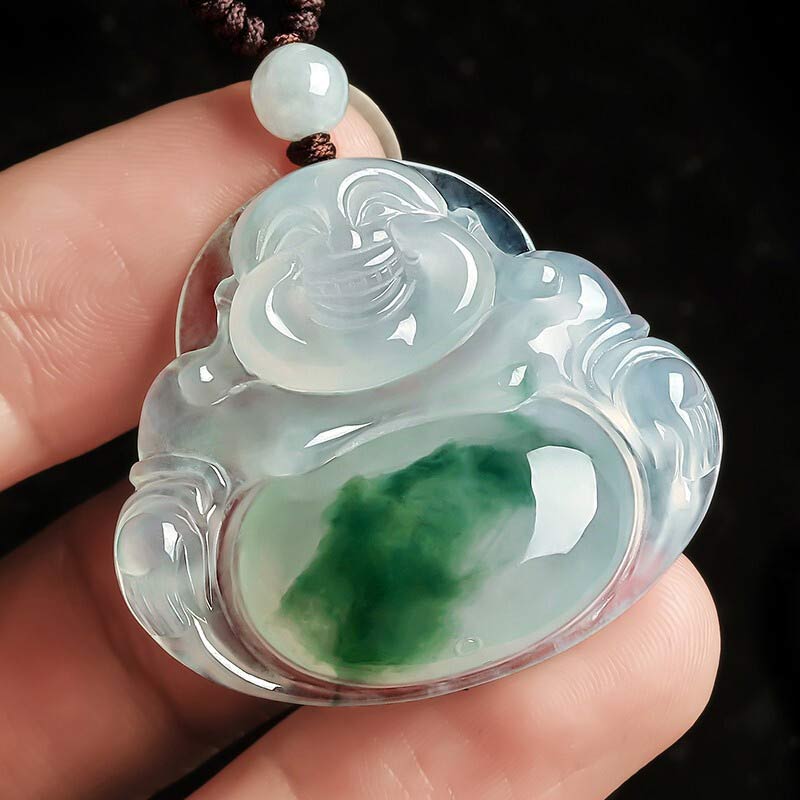 Cyan Jade Luck Necklace Pendant with Buddha Symbol