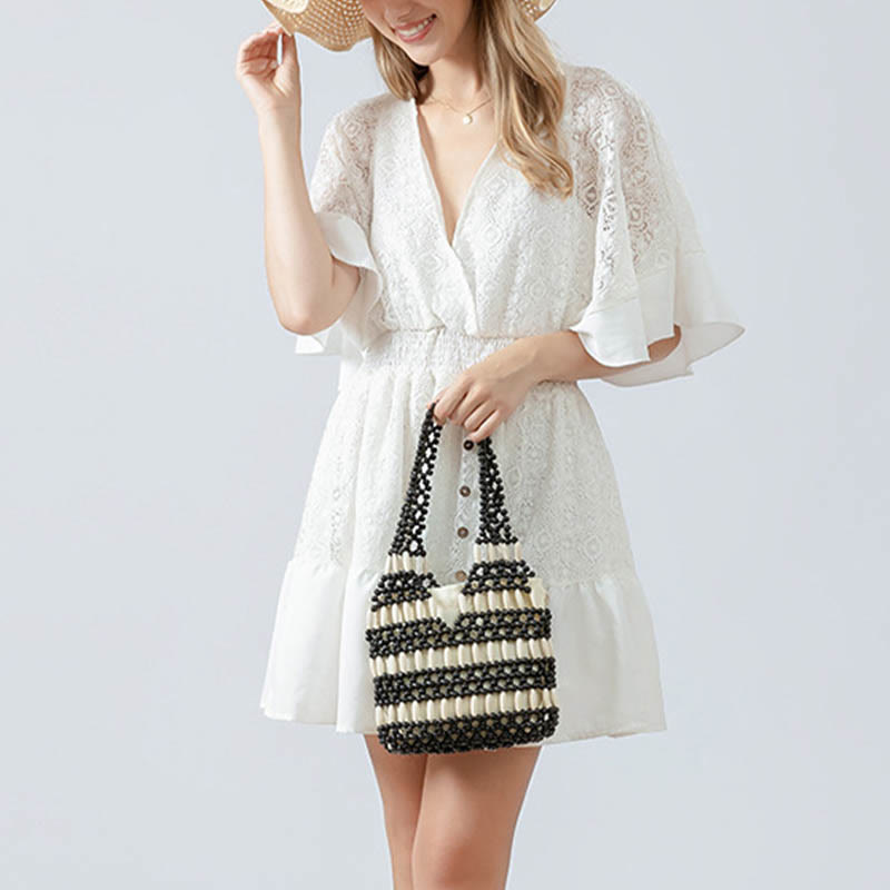 Hand-woven Round Wooden Beads Shoulder Bag | Spiritual Accessory