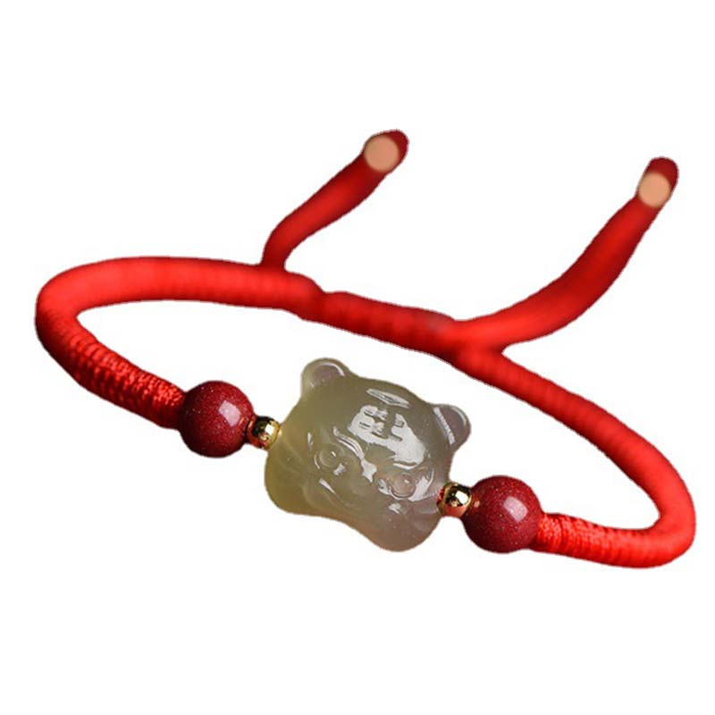 Jade Cinnabar Lucky Tiger String Bracelet for Protection & Luck