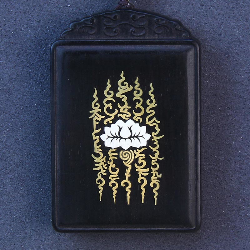 Ebony Wood Lotus Necklace 6cm | Sterling Silver Inlay