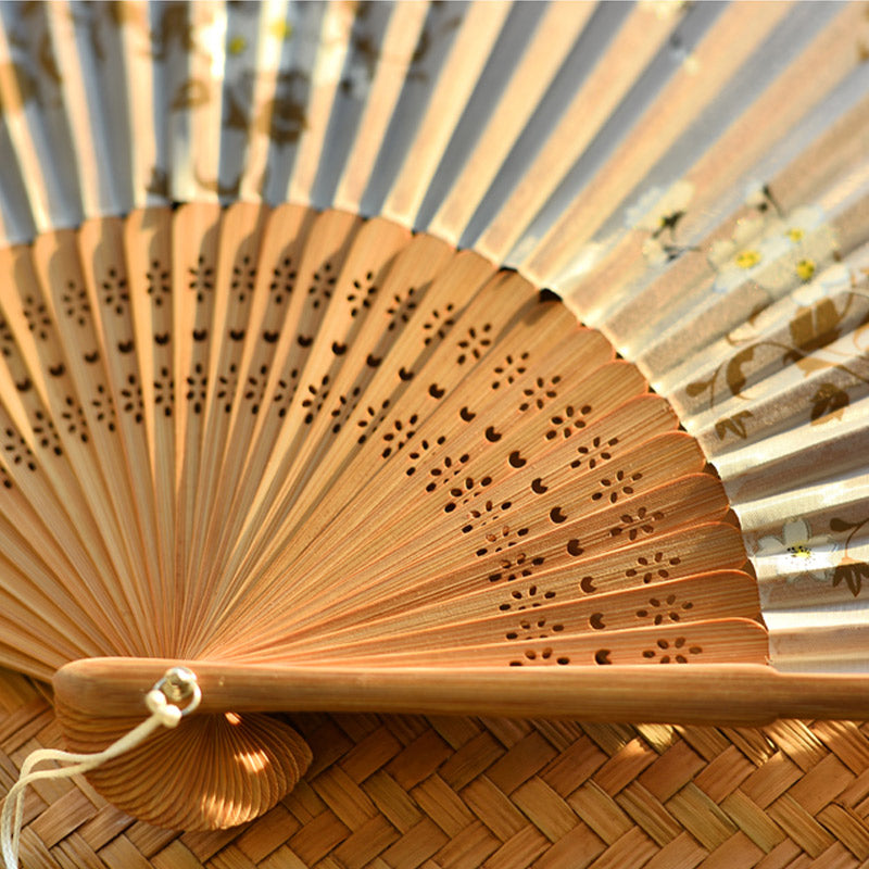 21cm Chinese Folding Fan with Cherry Blossoms | Bamboo & Polyester