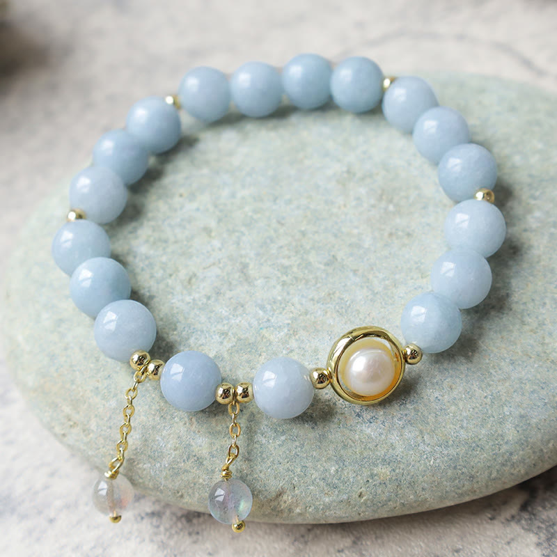 8mm Aquamarine Pearl Moonstone Healing Charm Bracelet