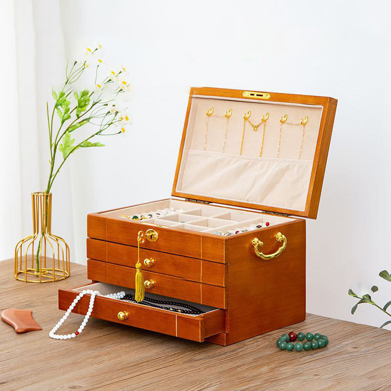 Four-Layer Solid Wood Jewelry Box with Velvet | Zen Decor