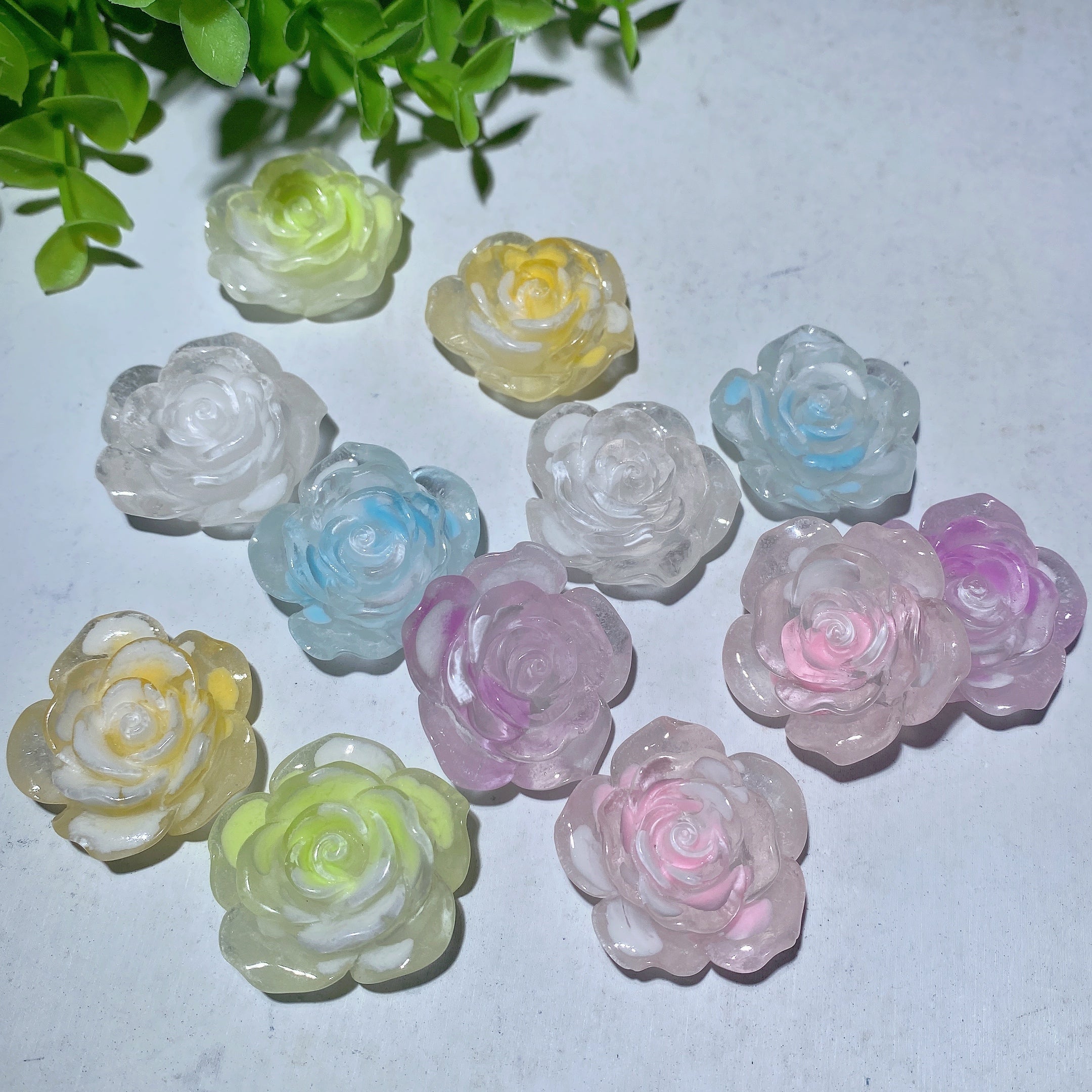 2pcs Luminous Resin Rose Flower Spiritual Statues
