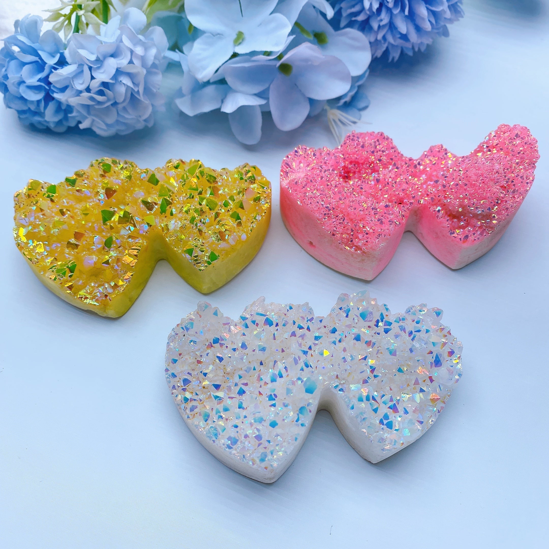 2x 2.0x3.4 inches Aura Crystal Double Heart Cluster for Healing