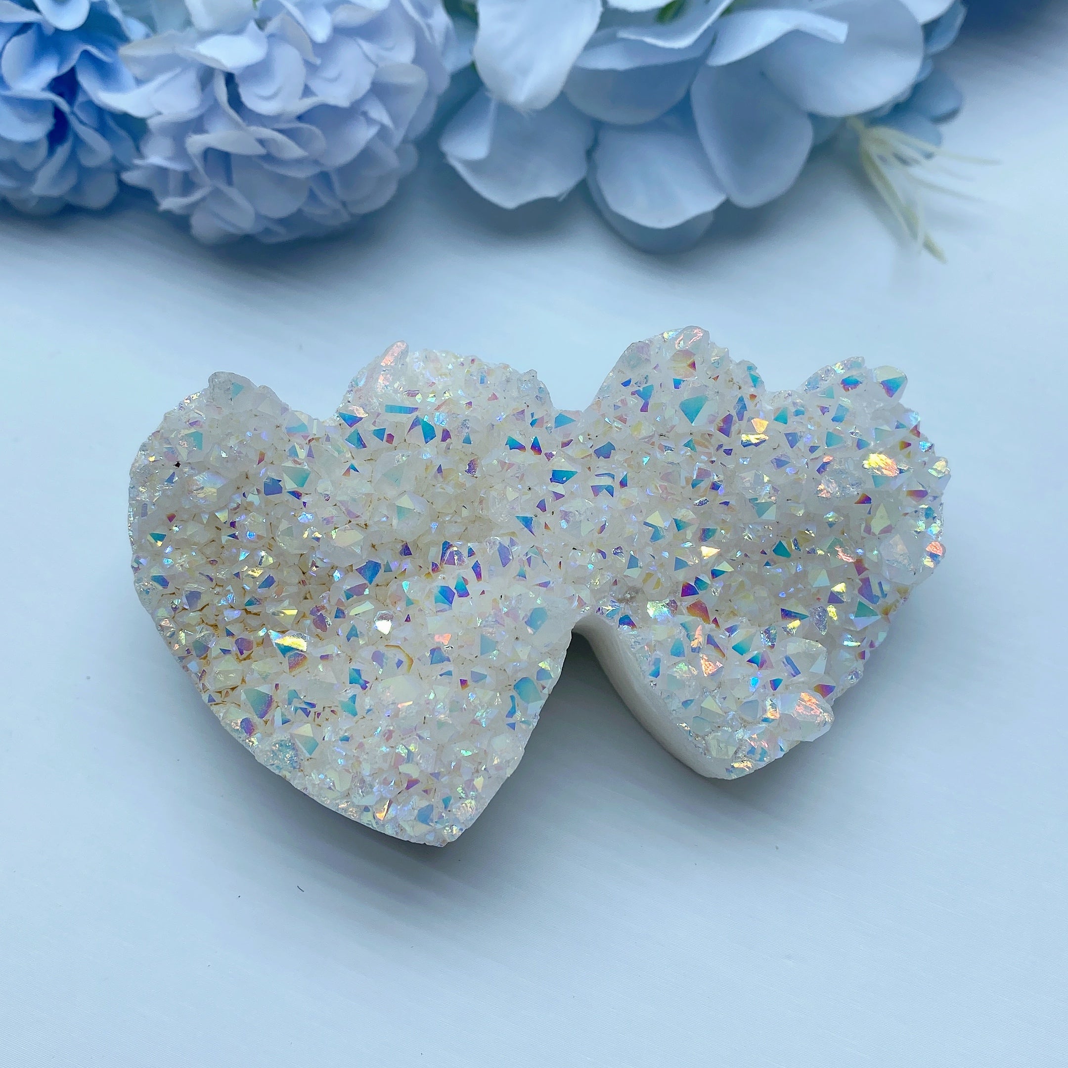 2x 2.0x3.4 inches Aura Crystal Double Heart Cluster for Healing