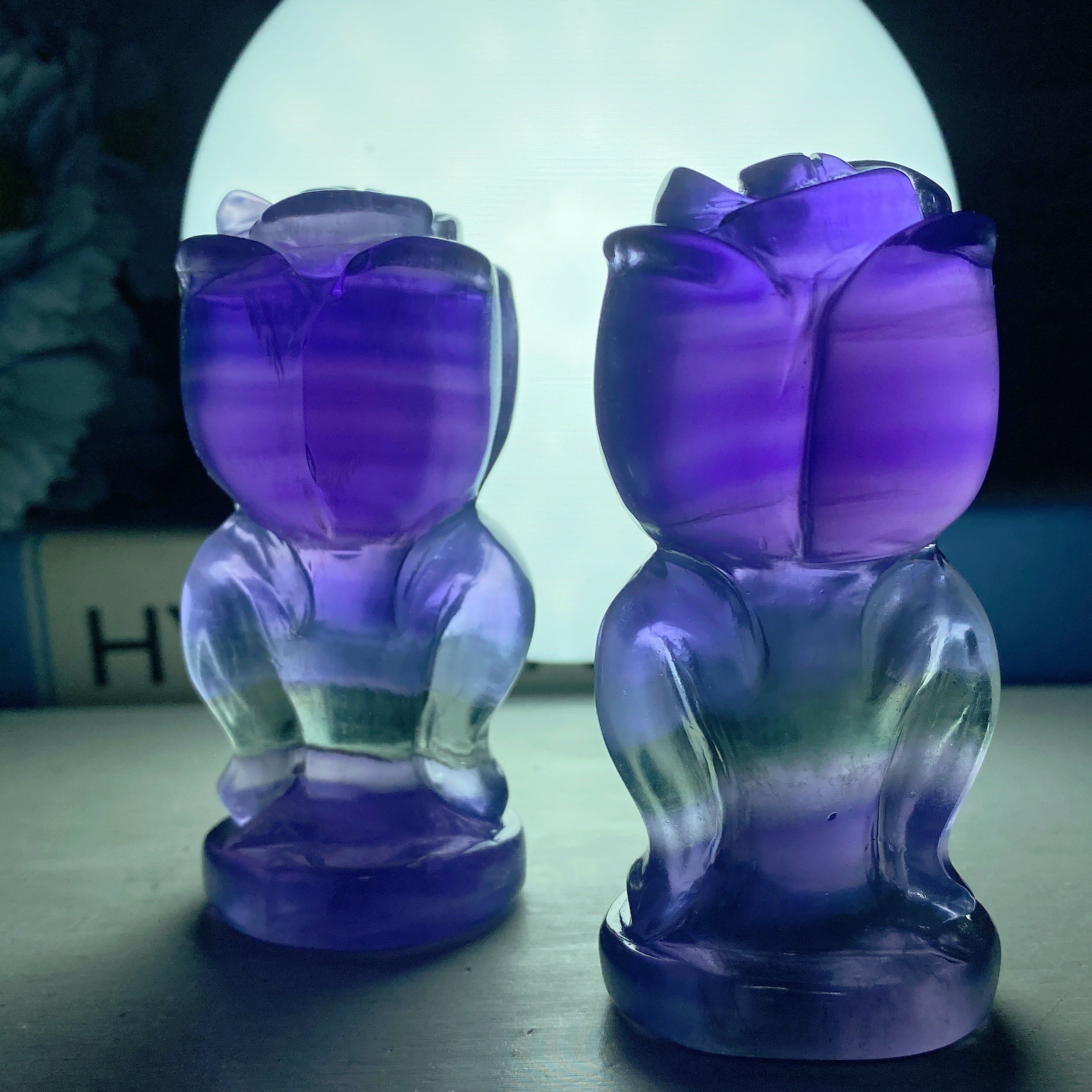 3.0-3.2 inch Fluorite Rose Flower Crystal Figurine