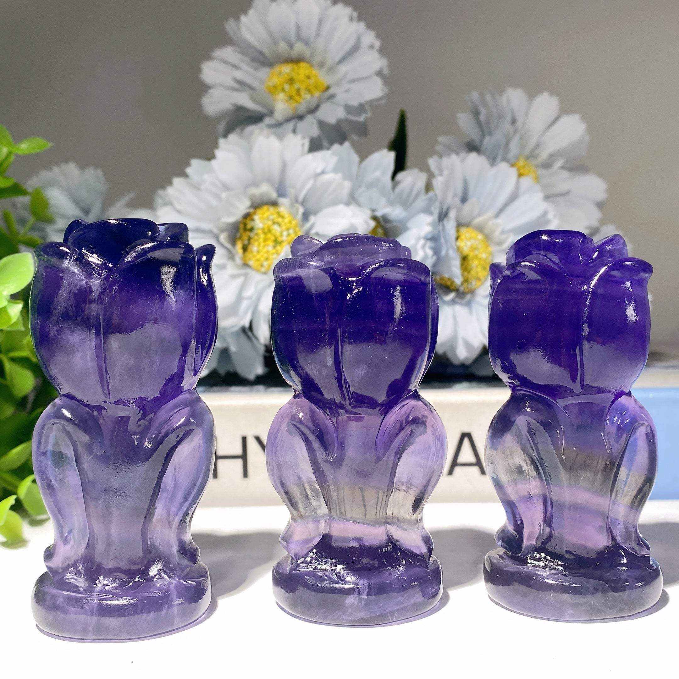 3.0-3.2 inch Fluorite Rose Flower Crystal Figurine