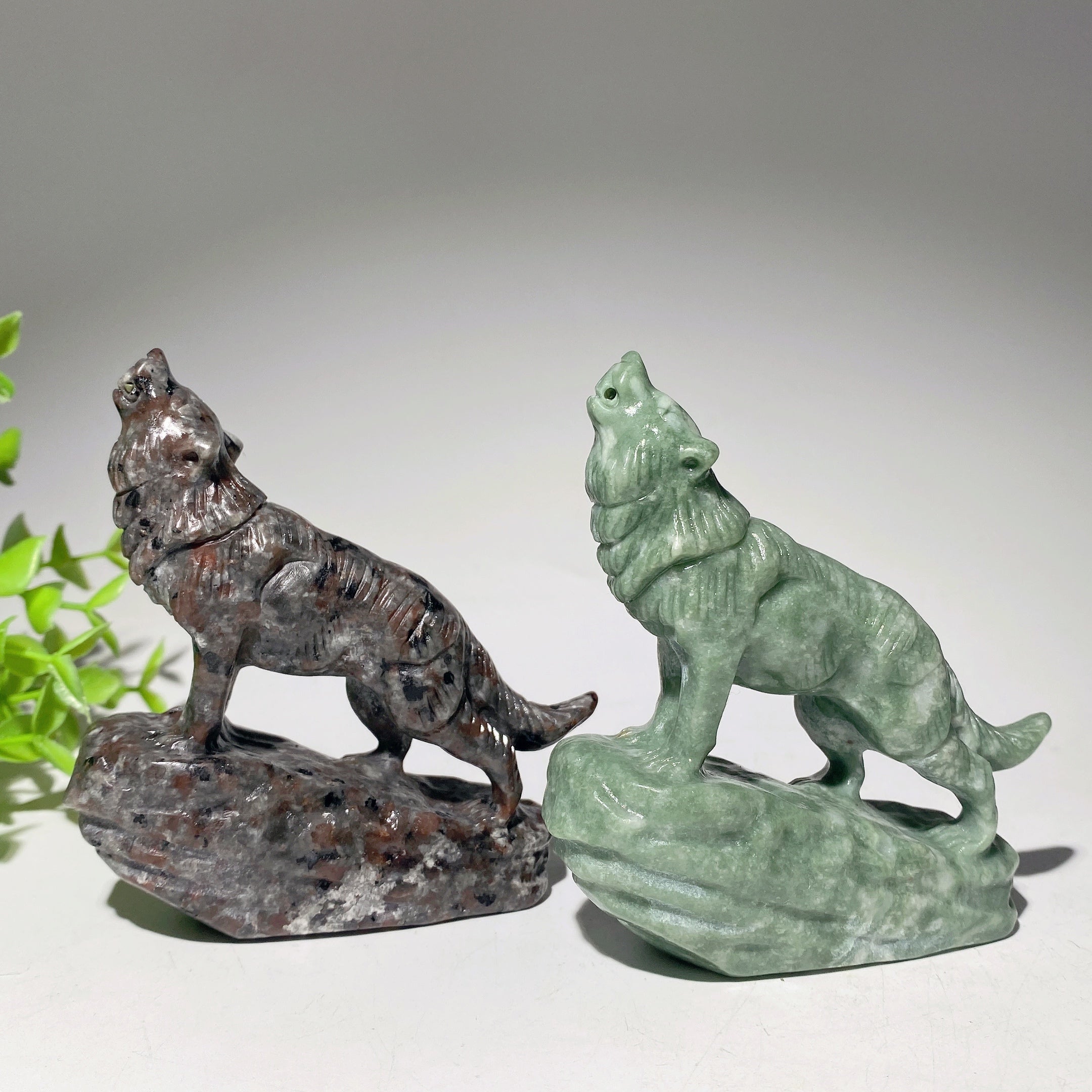 3.0-3.5 Inch Jade & Yooperlite Wolf Crystal Carvings