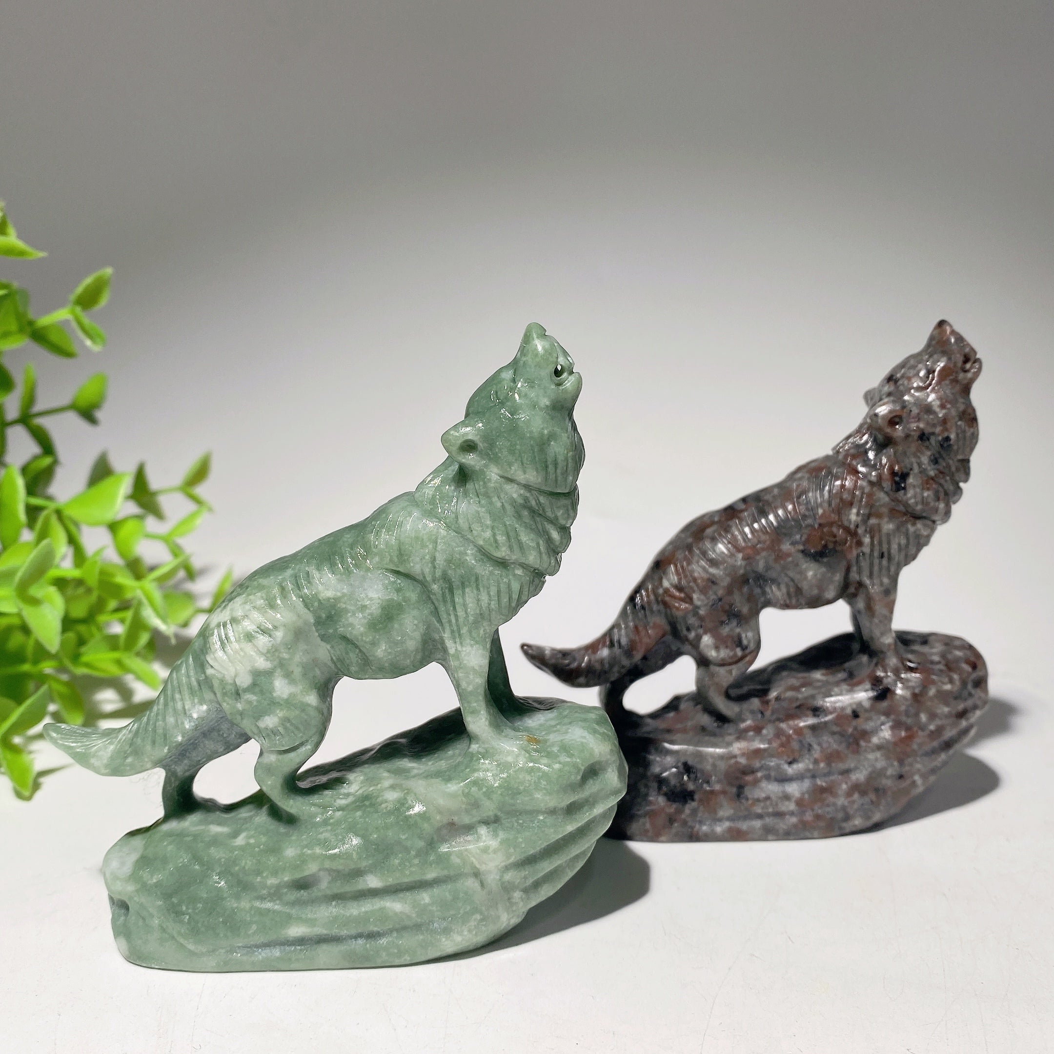 3.0-3.5 Inch Jade & Yooperlite Wolf Crystal Carvings