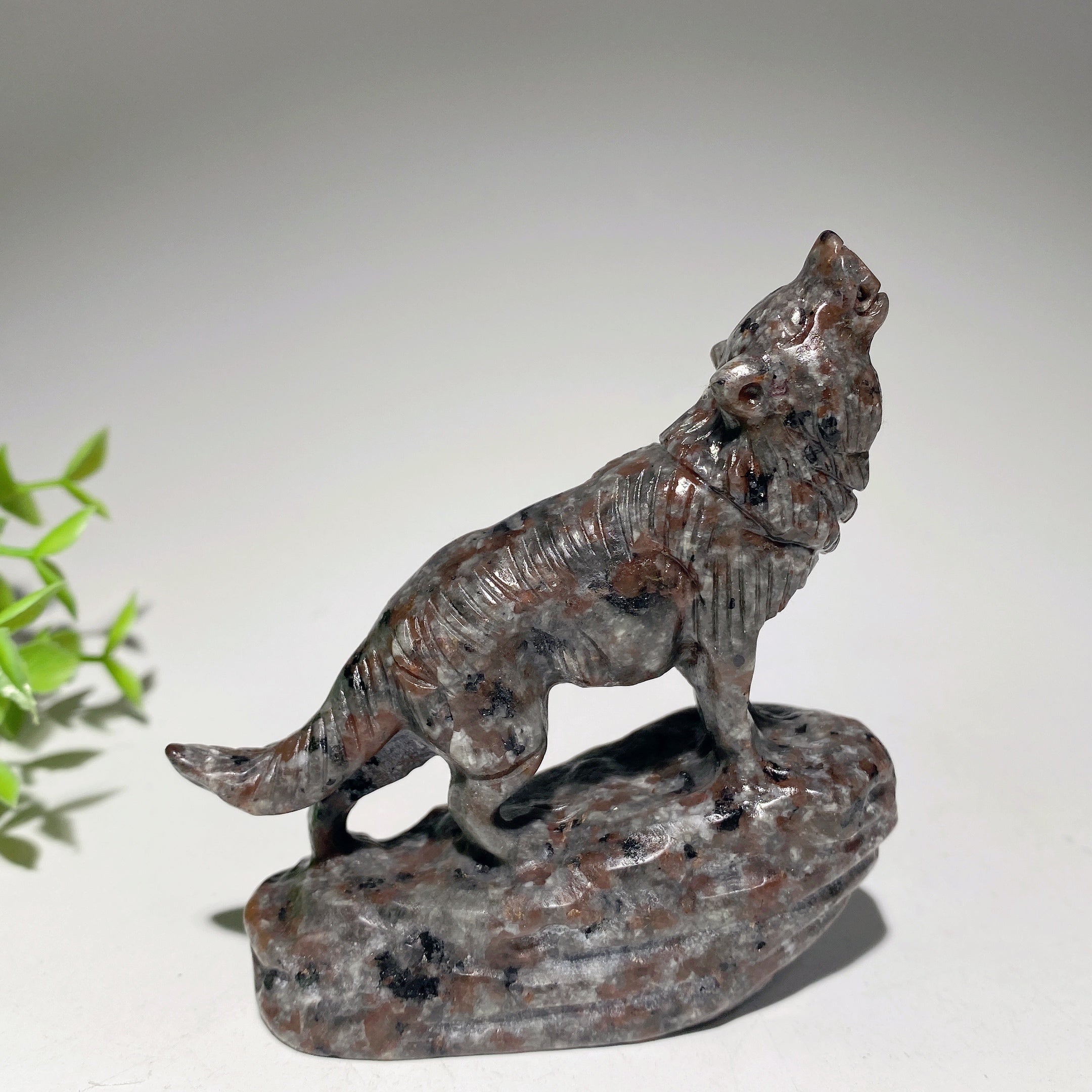3.0-3.5 Inch Jade & Yooperlite Wolf Crystal Carvings