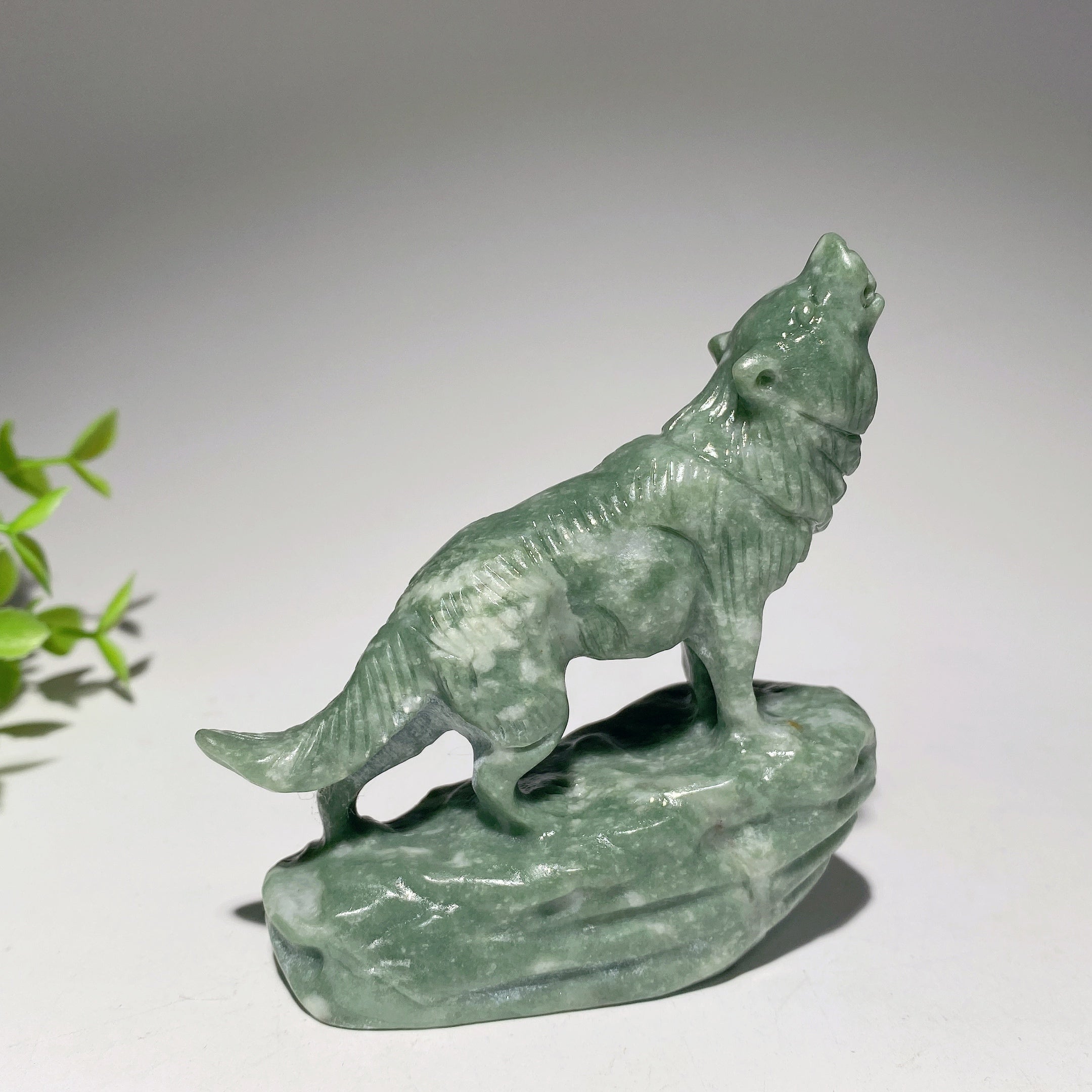 3.0-3.5 Inch Jade & Yooperlite Wolf Crystal Carvings