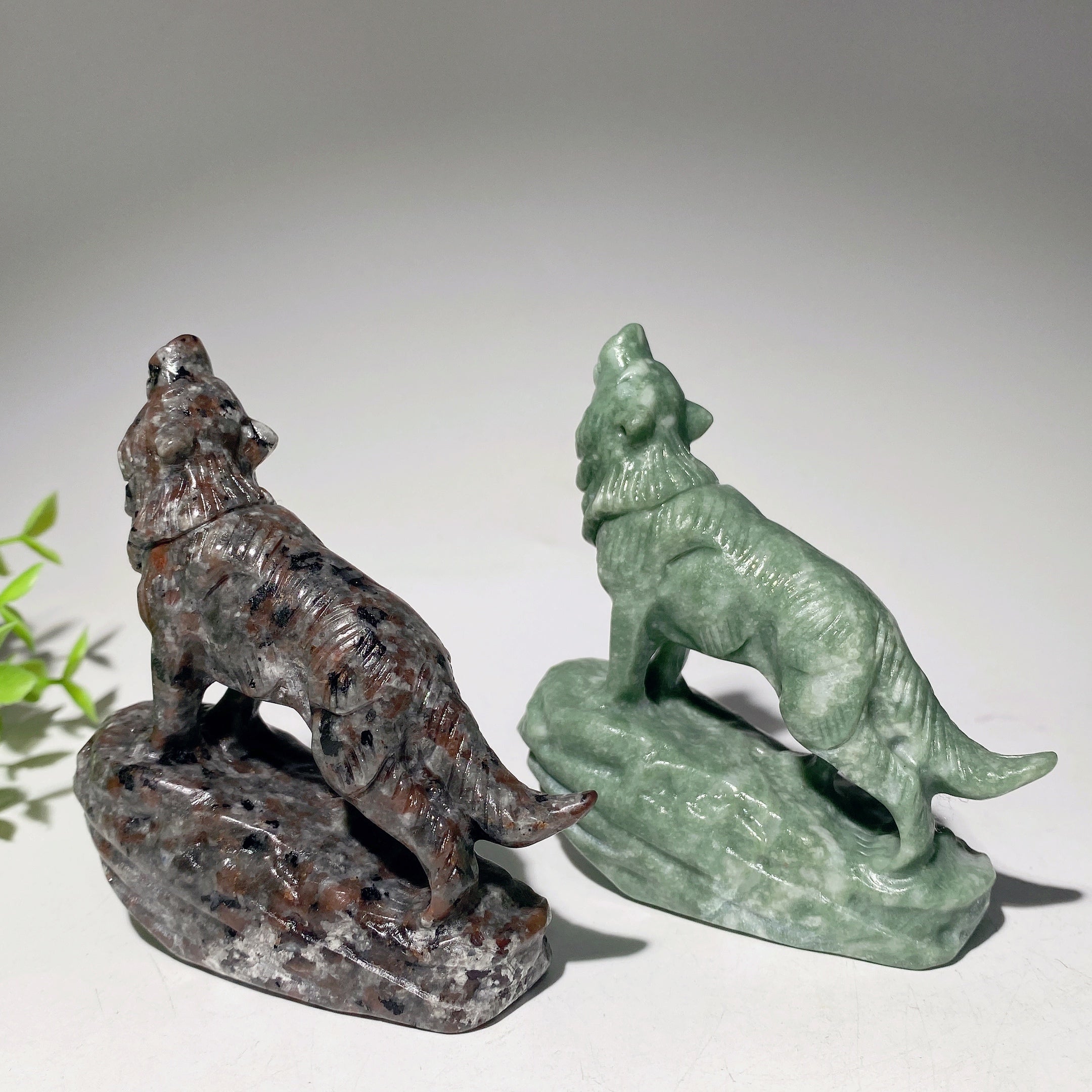 3.0-3.5 Inch Jade & Yooperlite Wolf Crystal Carvings