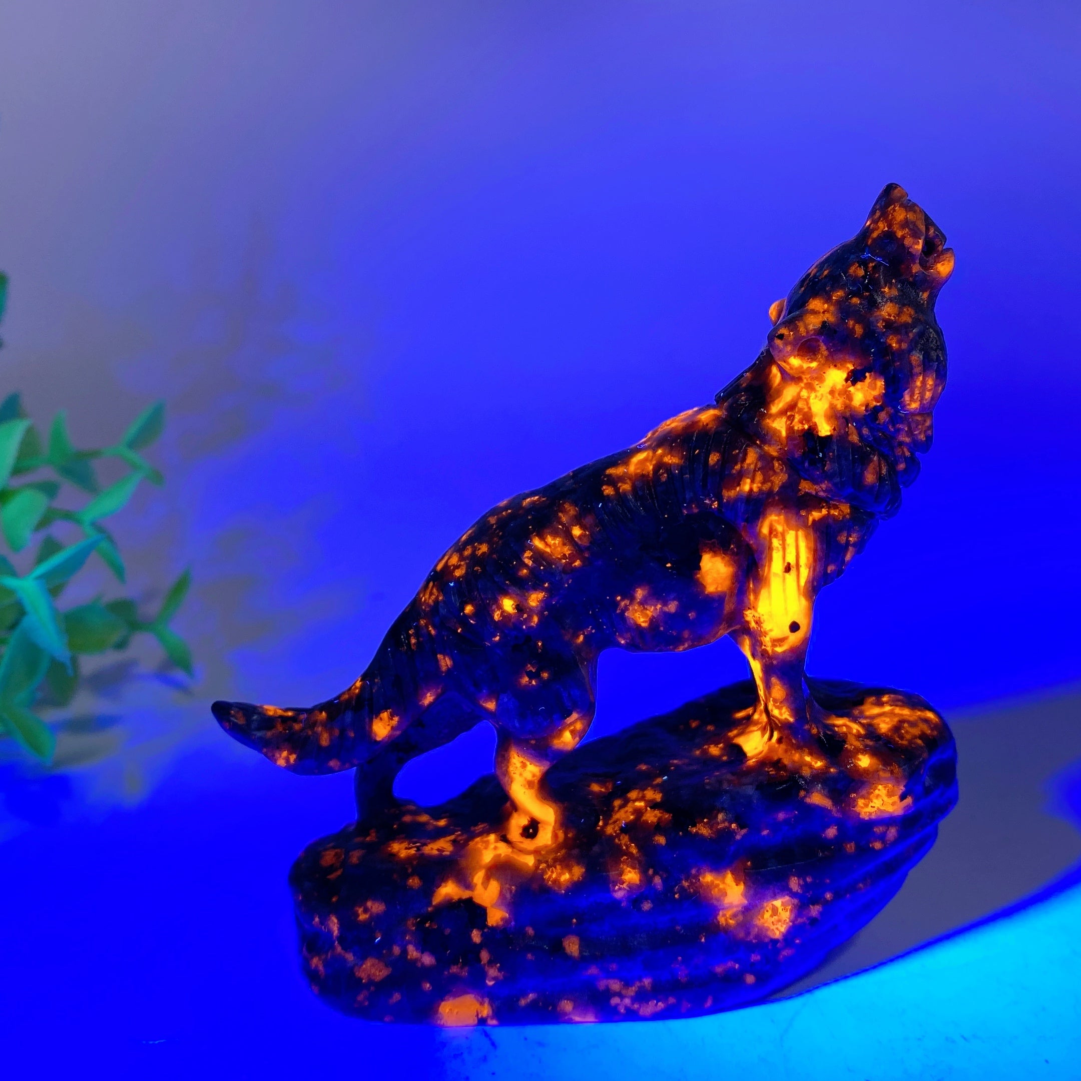 3.0-3.5 Inch Jade & Yooperlite Wolf Crystal Carvings