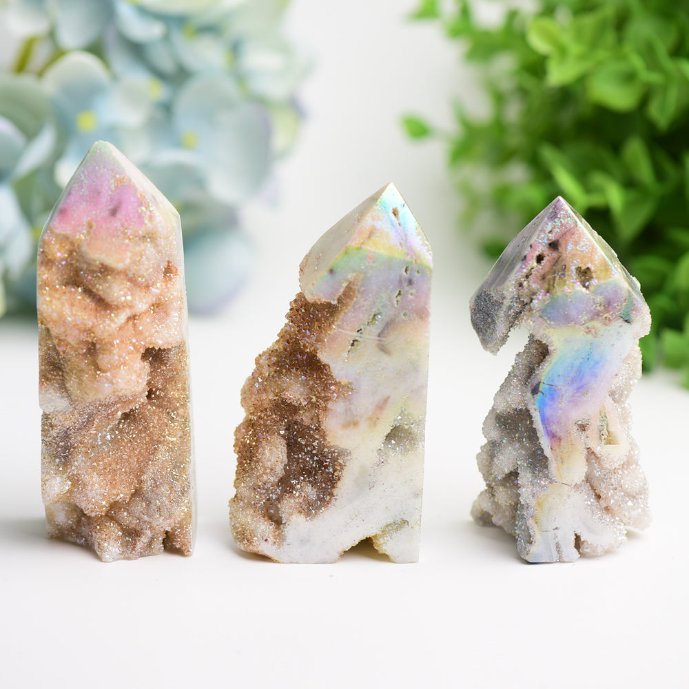 3.0-4.0 Inch Aura Druzy Zinc Crystal Healing Tower
