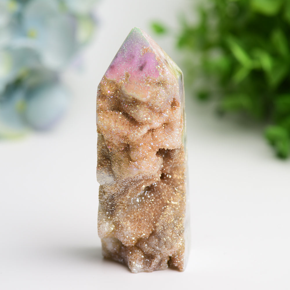 3.0-4.0 Inch Aura Druzy Zinc Crystal Healing Tower