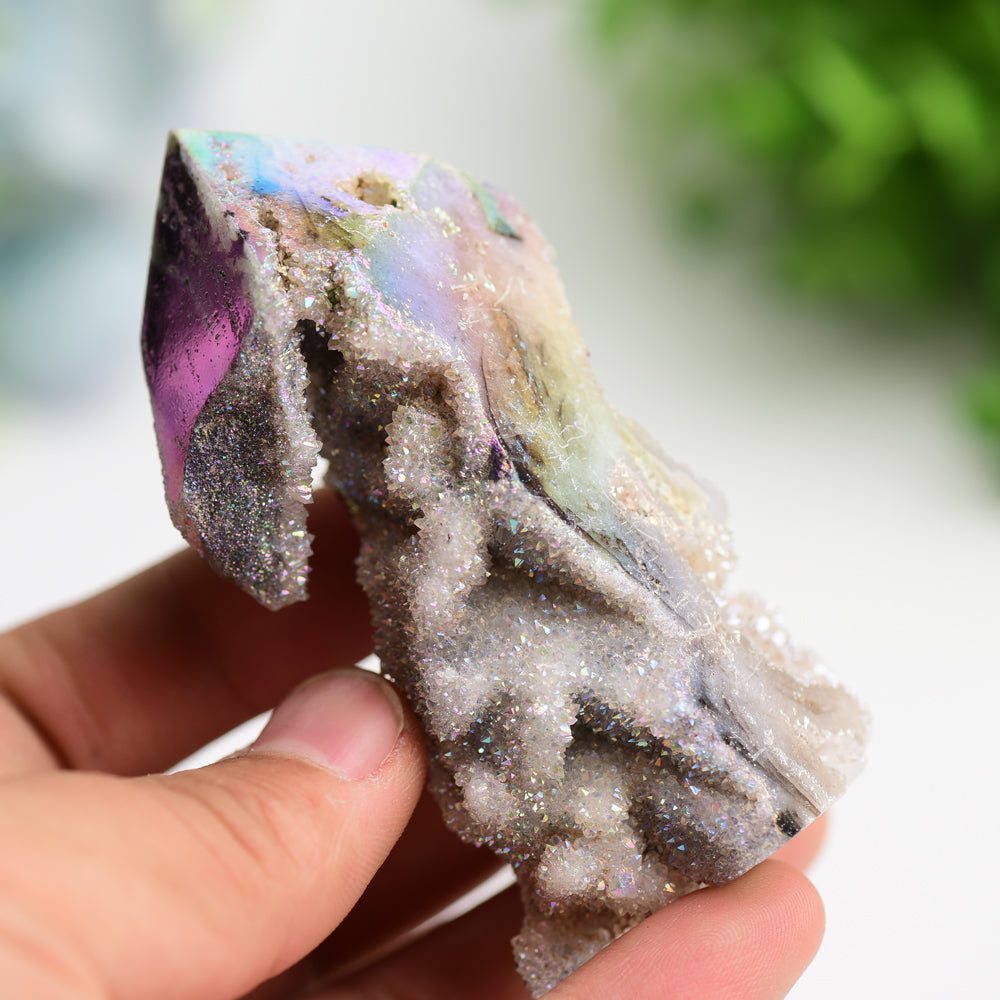 3.0-4.0 Inch Aura Druzy Zinc Crystal Healing Tower