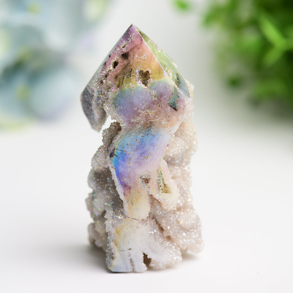 3.0-4.0 Inch Aura Druzy Zinc Crystal Healing Tower