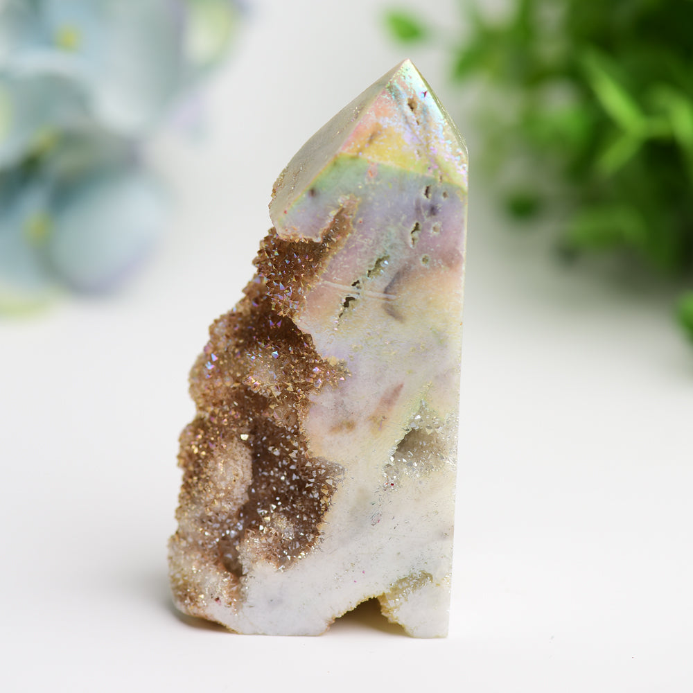3.0-4.0 Inch Aura Druzy Zinc Crystal Healing Tower