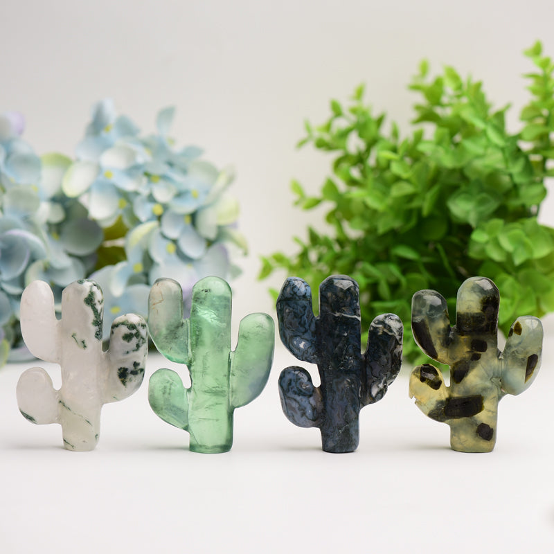 3.0 Inch Crystal Cactus Figurine Carving for Energy Healing