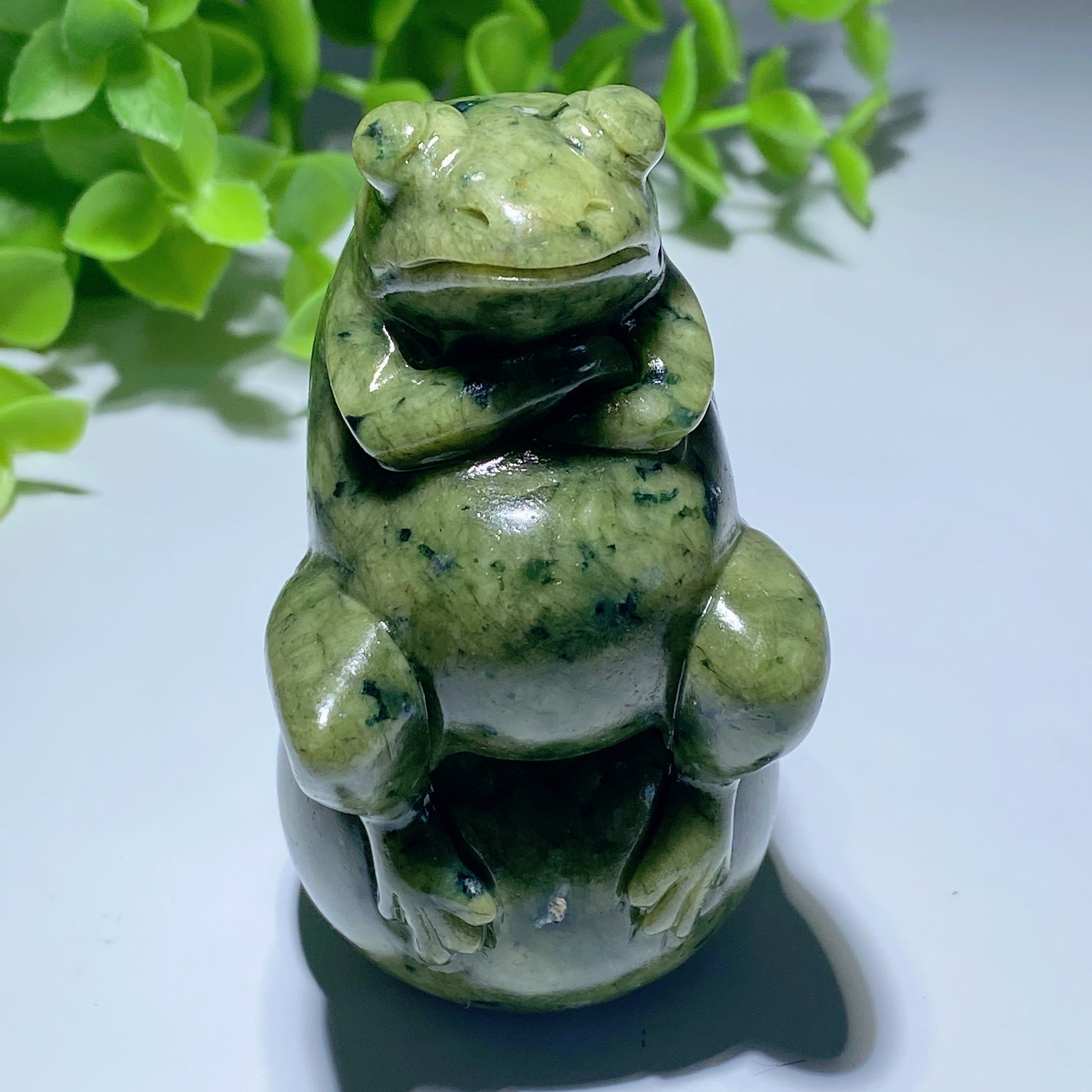 3.0 Inch Green Serpentine Crystal Frog On Ball Carving