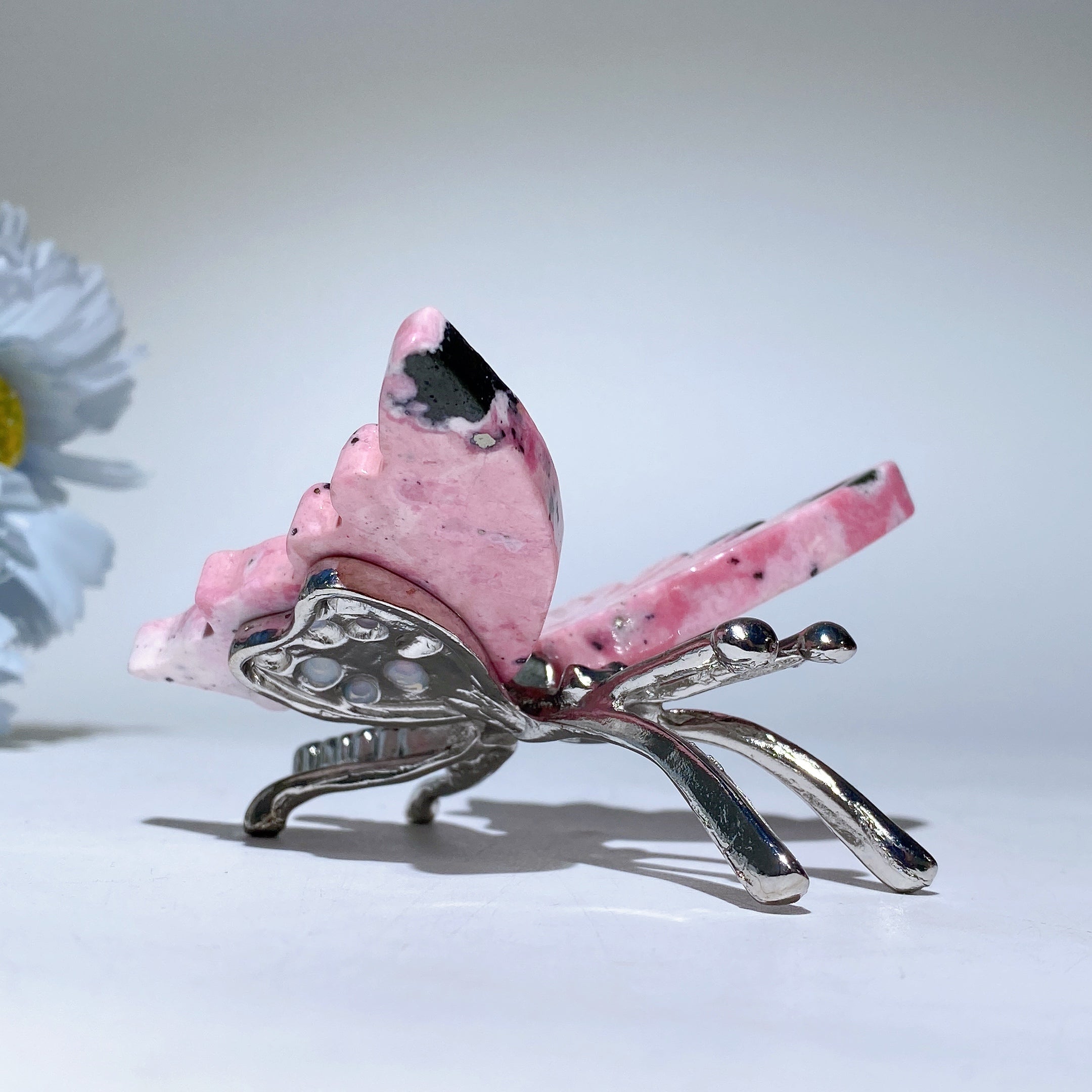 3.0 Inch Peru Rhodonite Butterfly Crystal Figurine Carving