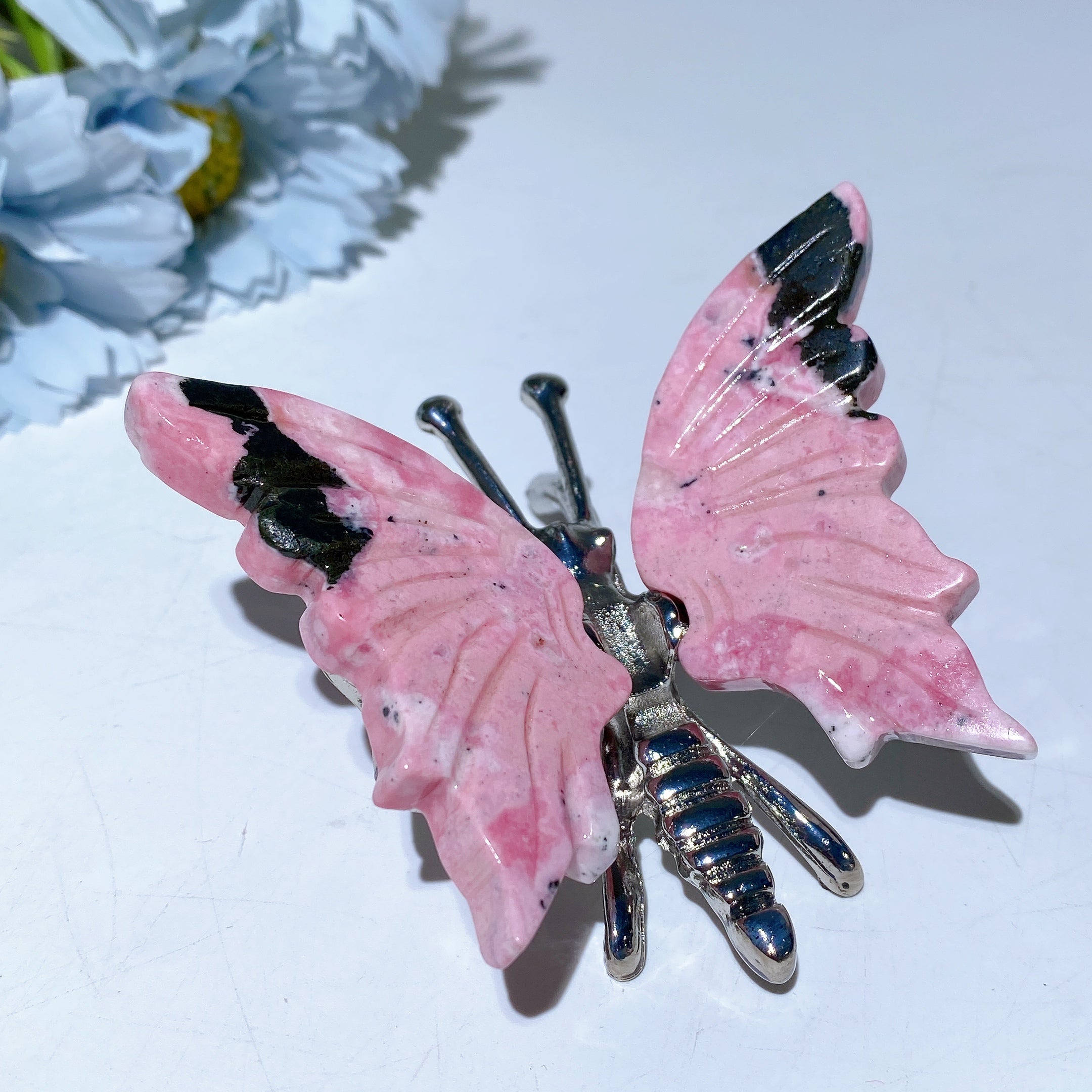 3.0 Inch Peru Rhodonite Butterfly Crystal Figurine Carving
