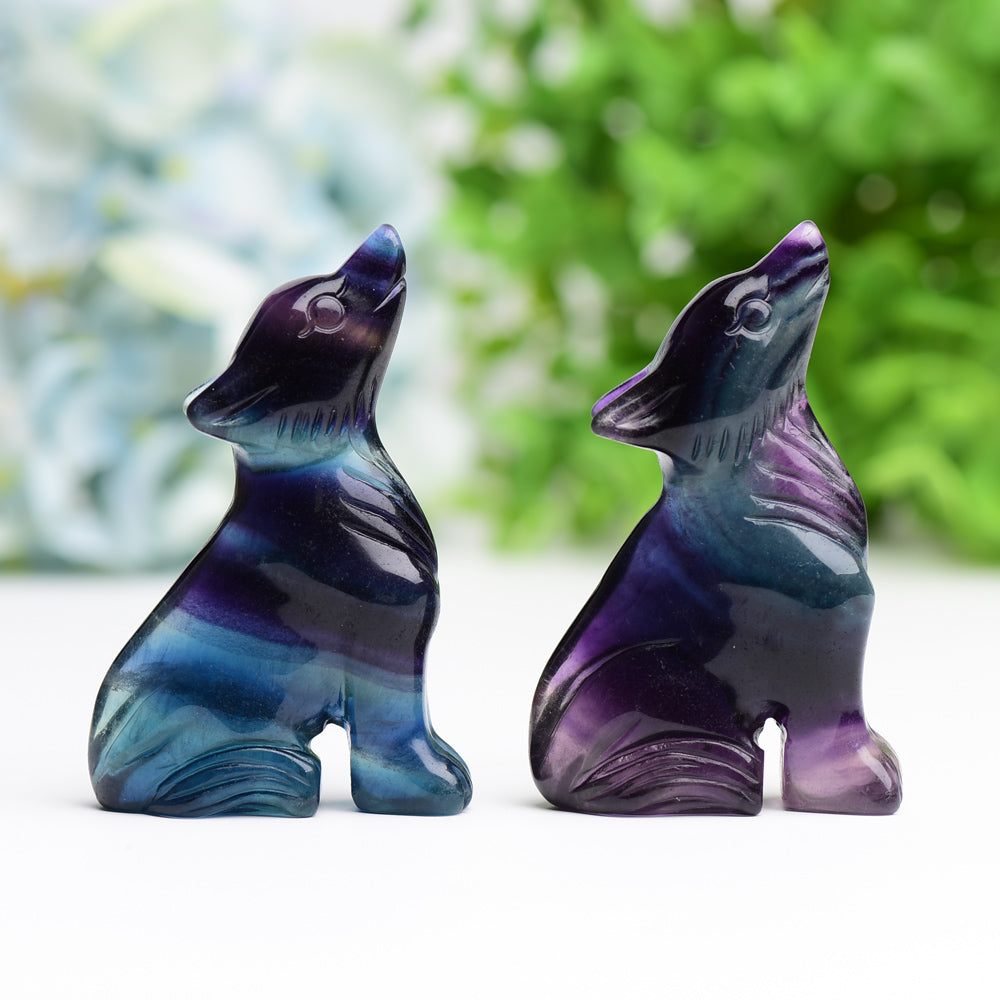 3.0 inch Rainbow Fluorite Wolf Crystal Figurine for Healing